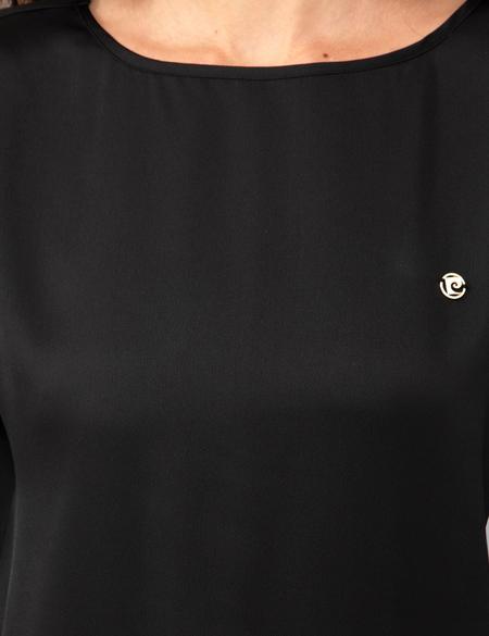 Siyah Saten Uzun Kollu Bluz - 50244983017