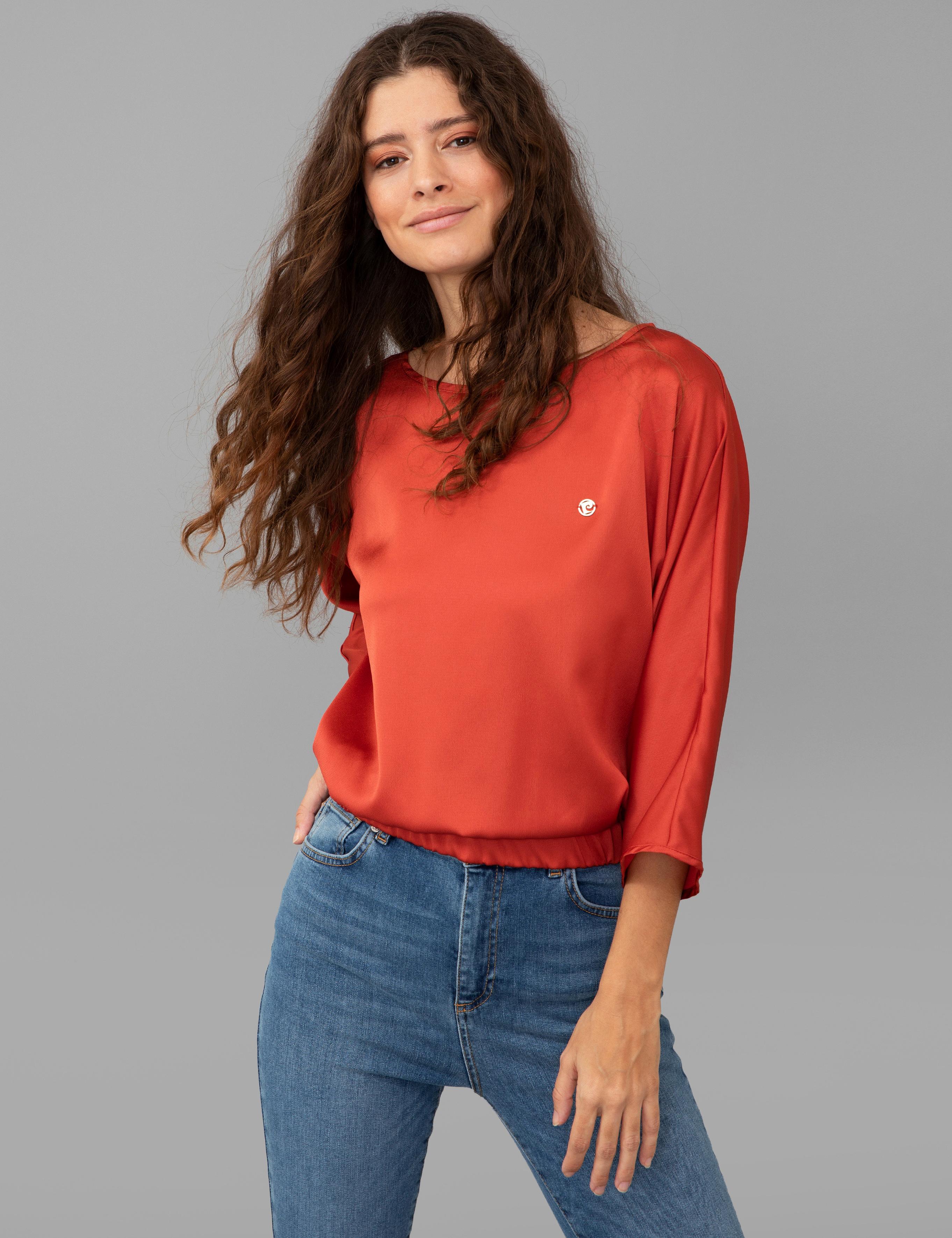 Kahverengi Saten Uzun Kollu Bluz