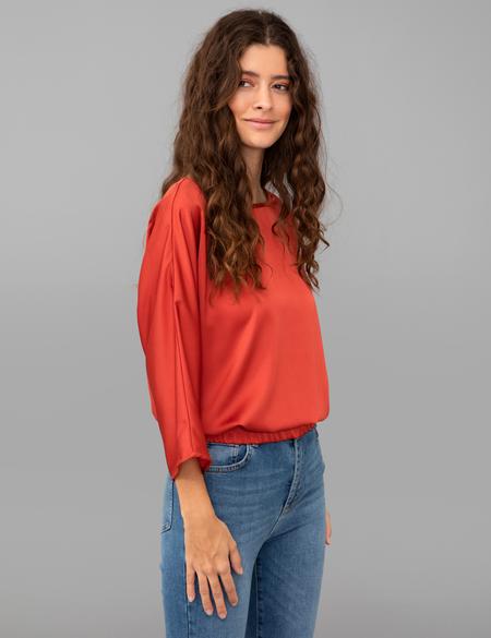 Kahverengi Saten Uzun Kollu Bluz - 50244983029