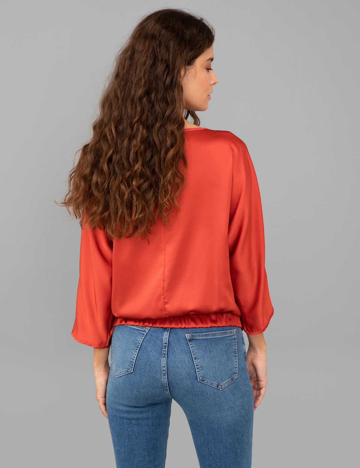 Kahverengi Saten Uzun Kollu Bluz - 50244983029