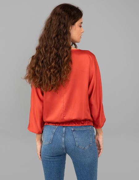 Kahverengi Saten Uzun Kollu Bluz - 50244983029