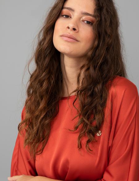 Kahverengi Saten Uzun Kollu Bluz - 50244983029