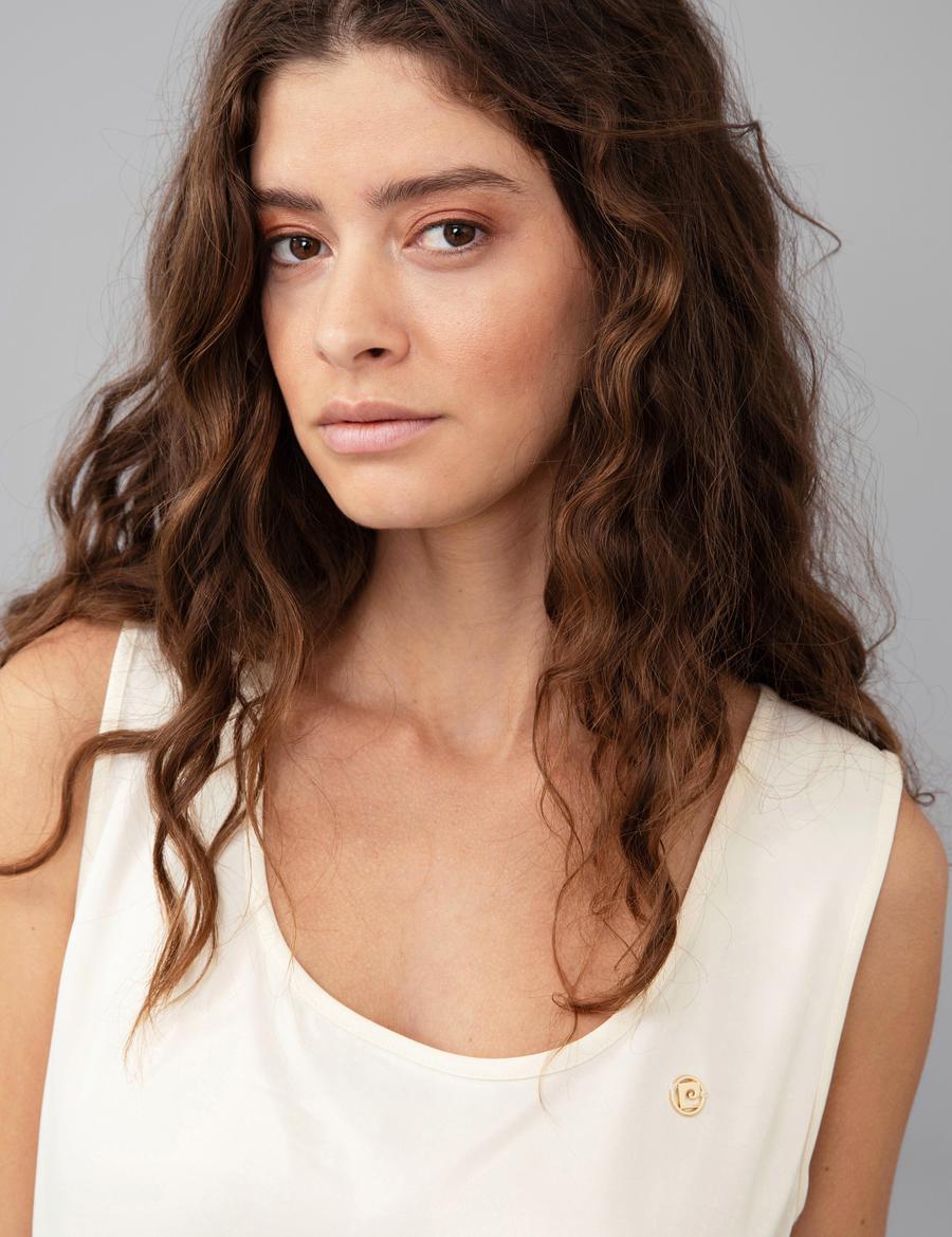 Ekru Saten Kolsuz Bluz