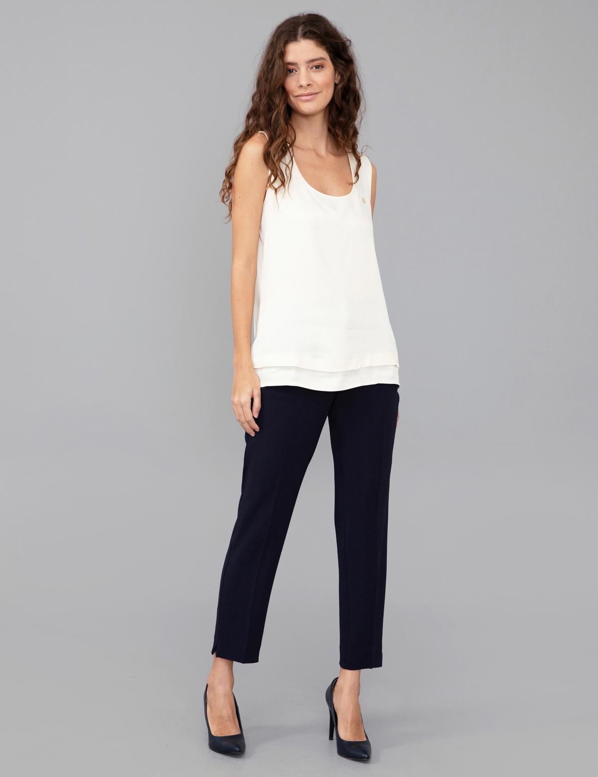 Ekru Saten Kolsuz Bluz - 50245003002