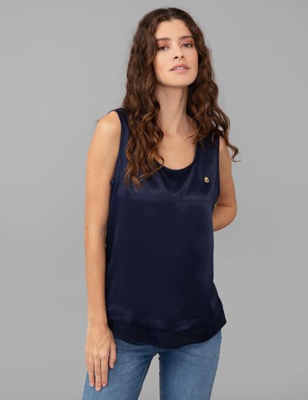 Lacivert Saten Kolsuz Bluz - 50245003006