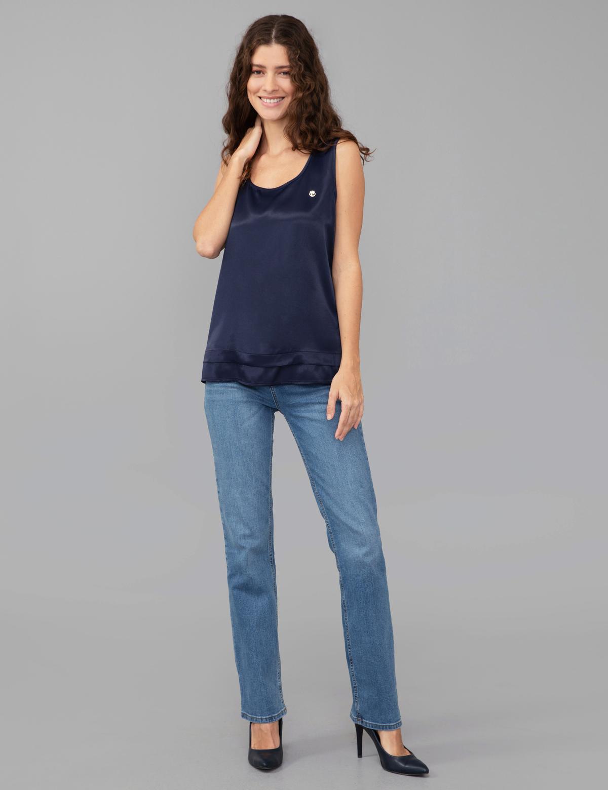 Lacivert Saten Kolsuz Bluz - 50245003006