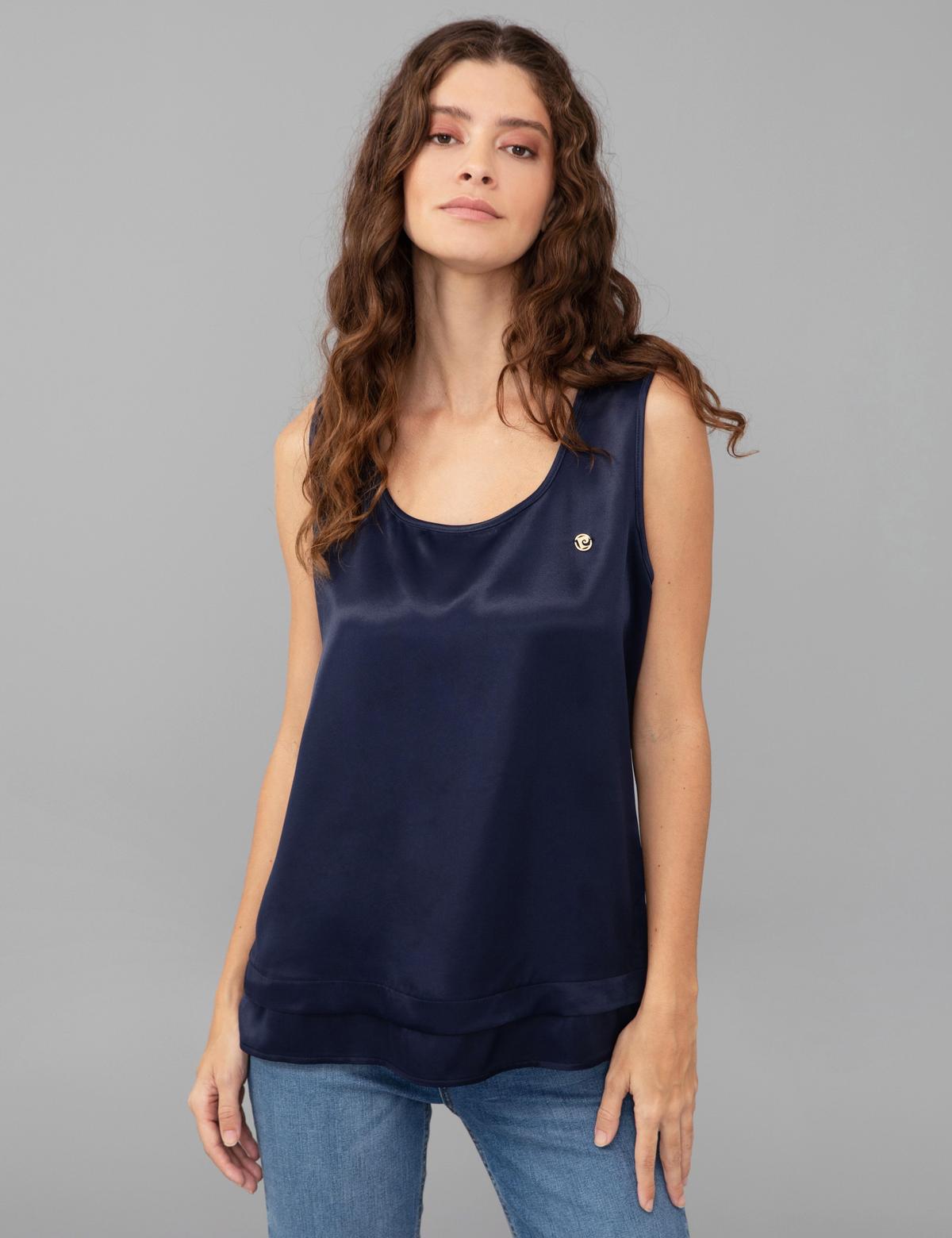 Lacivert Saten Kolsuz Bluz