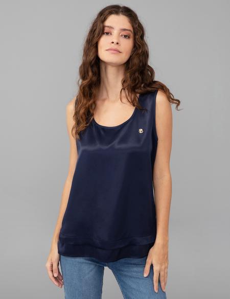 Lacivert Saten Kolsuz Bluz - 50245003006