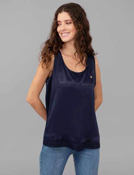 Lacivert Saten Kolsuz Bluz - 50245003006