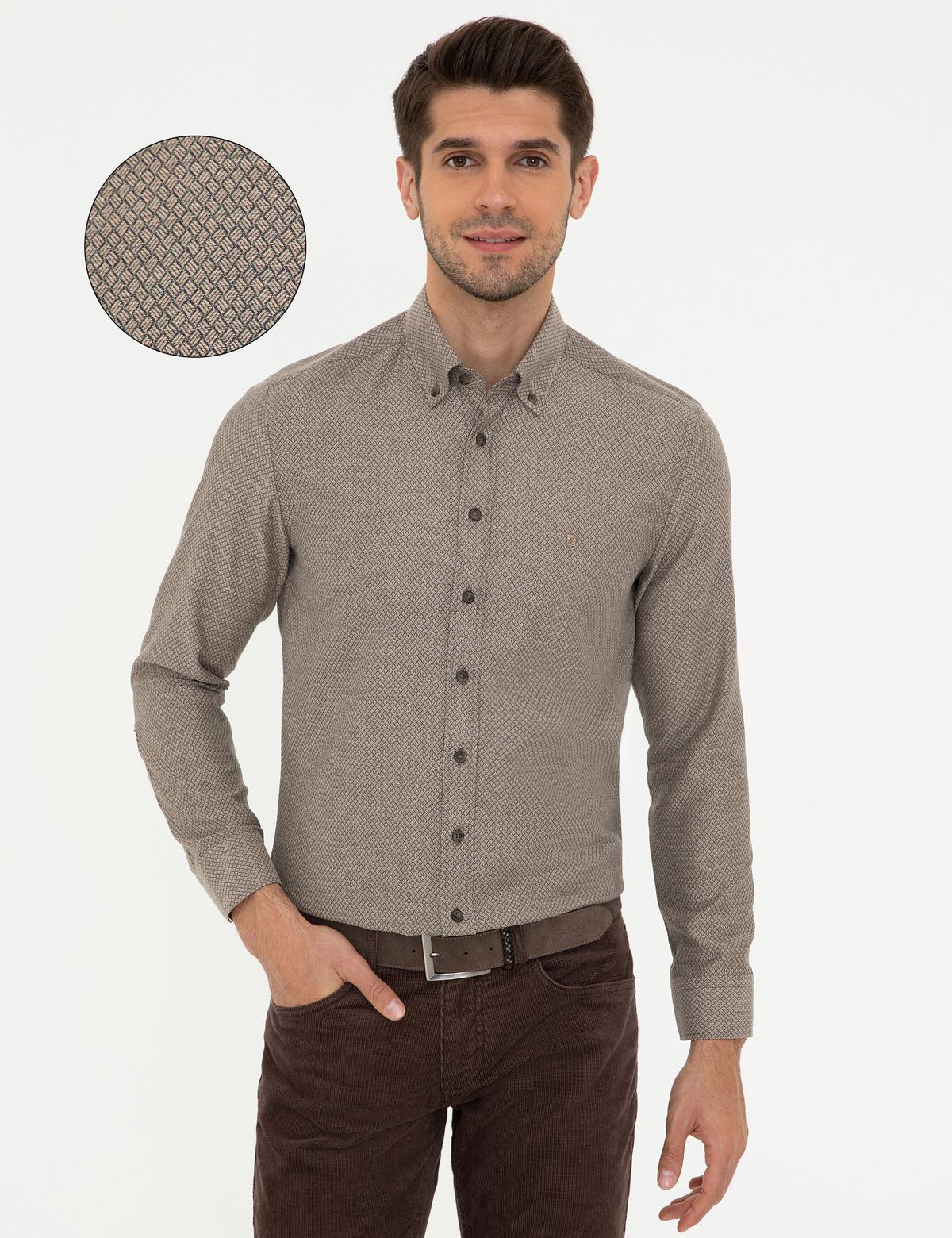 Kahverengi Slim Fit Uzun Kollu Gömlek