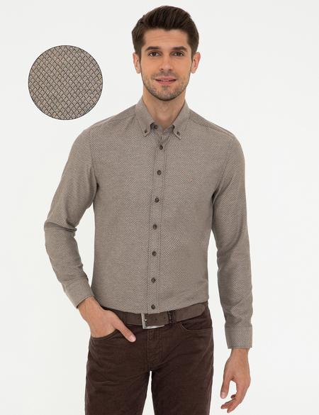 Kahverengi Slim Fit Uzun Kollu Gömlek - 50247917052