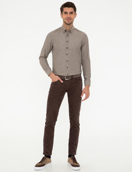 Kahverengi Slim Fit Uzun Kollu Gömlek - 50247917052