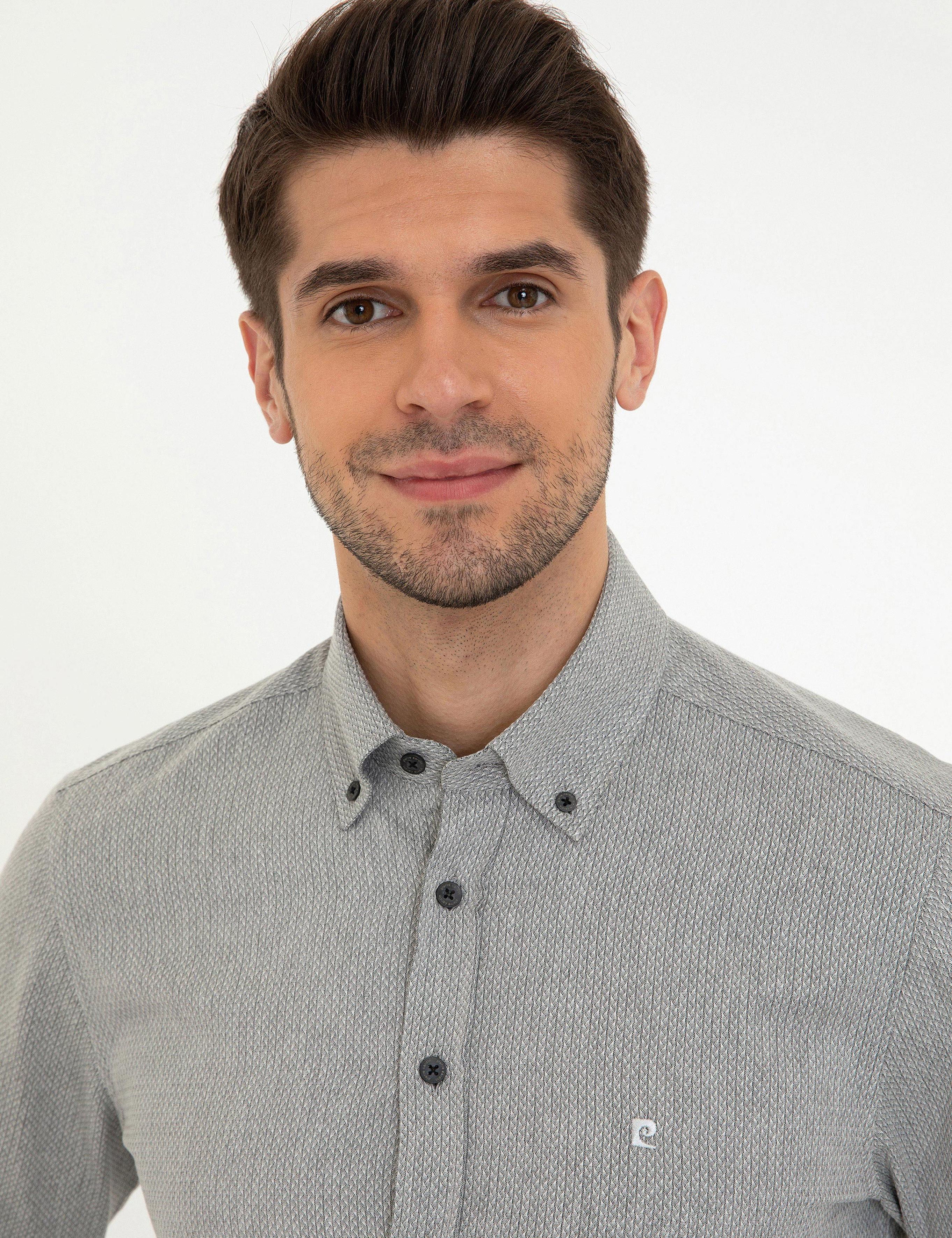 Gri Slim Fit Uzun Kollu Gömlek