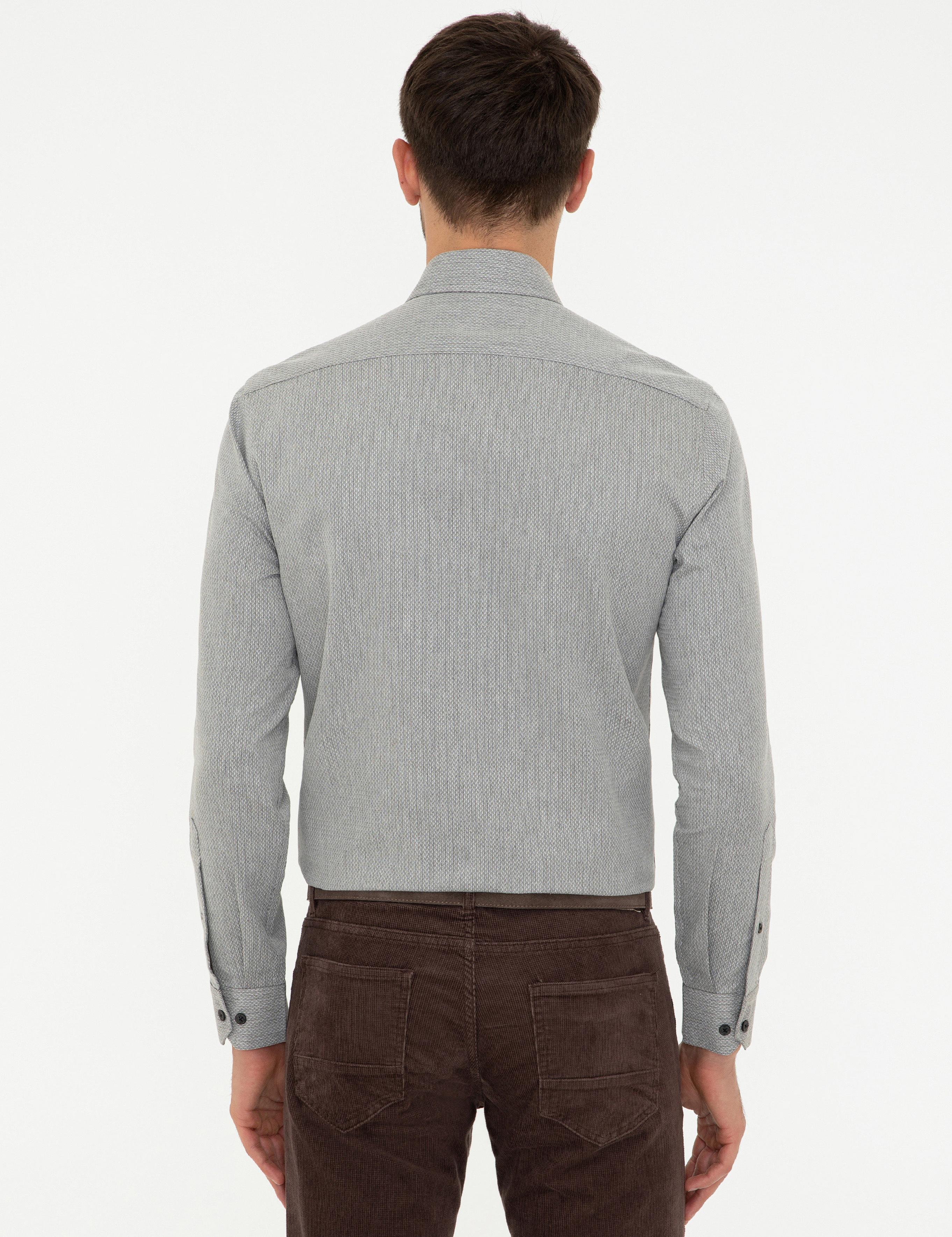 Gri Slim Fit Uzun Kollu Gömlek
