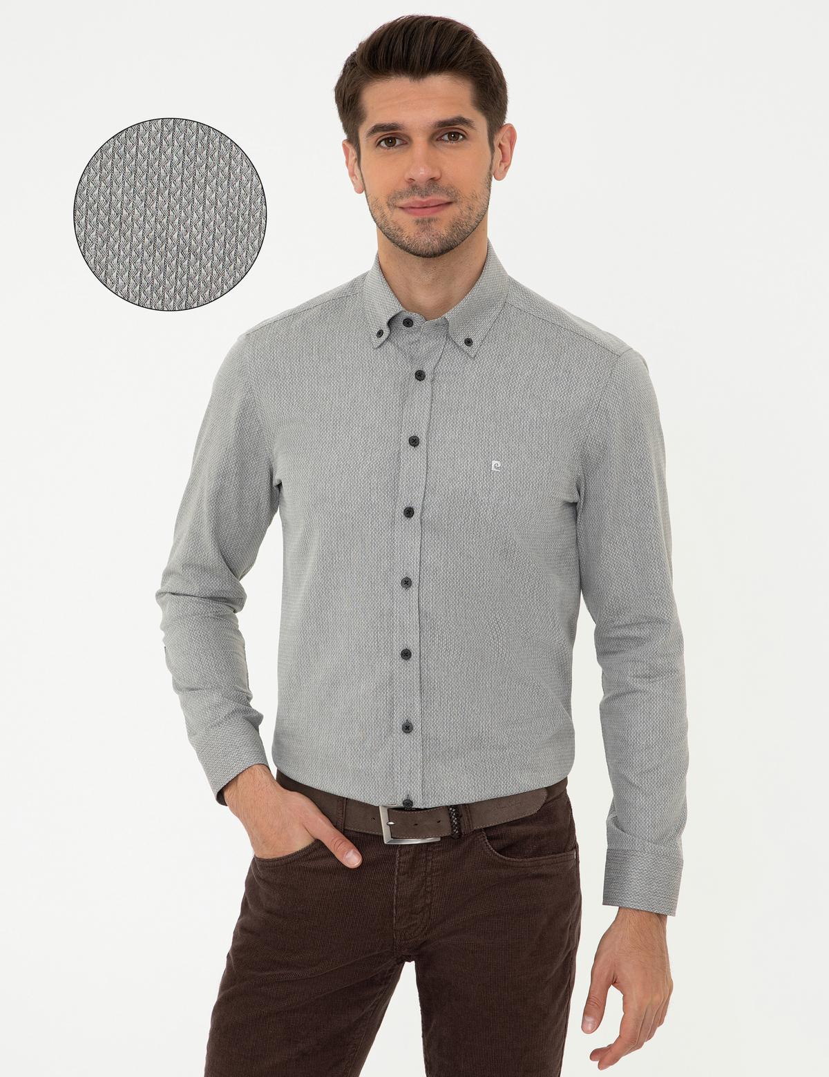 Gri Slim Fit Uzun Kollu Gömlek