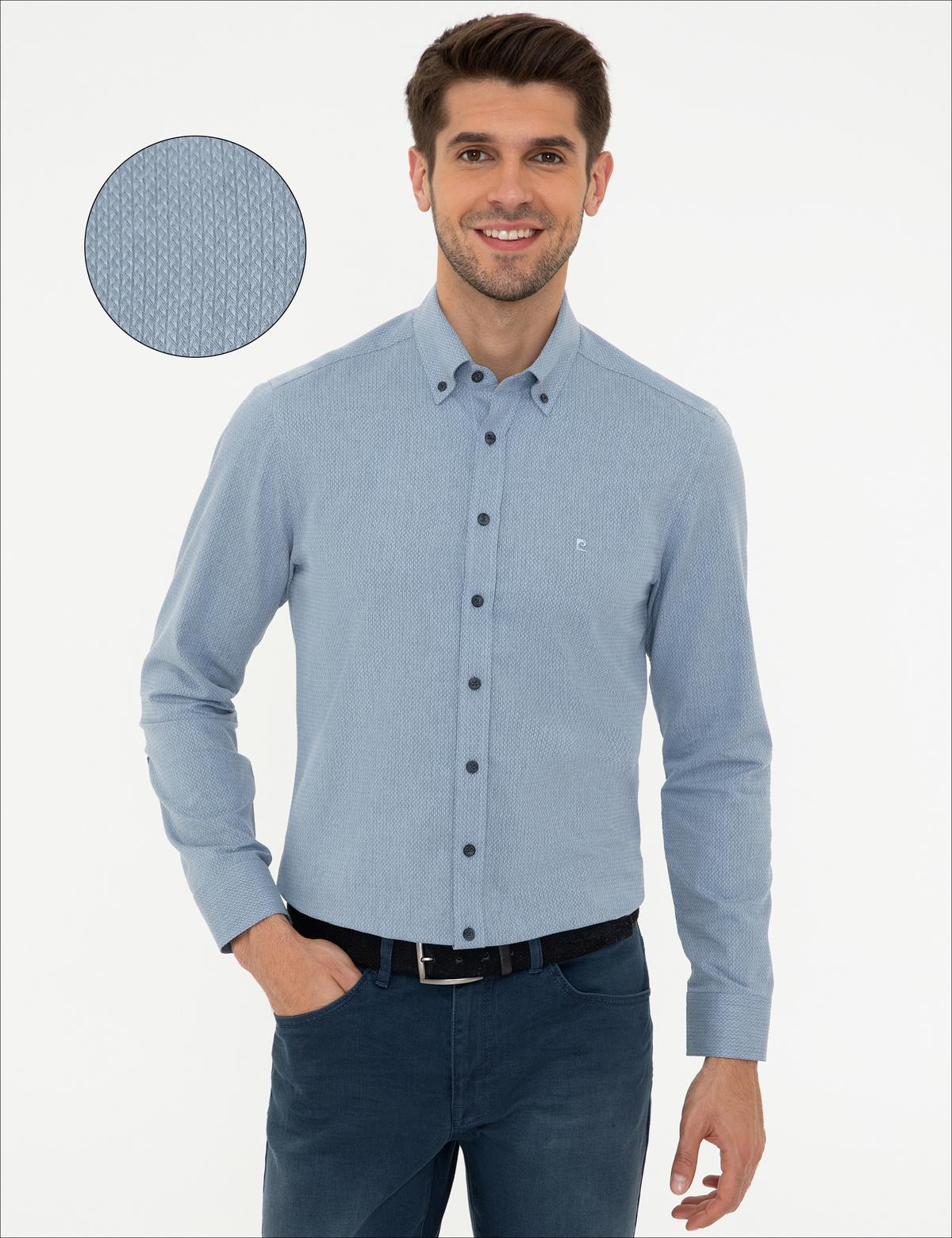 Lacivert Slim Fit Uzun Kollu Gömlek