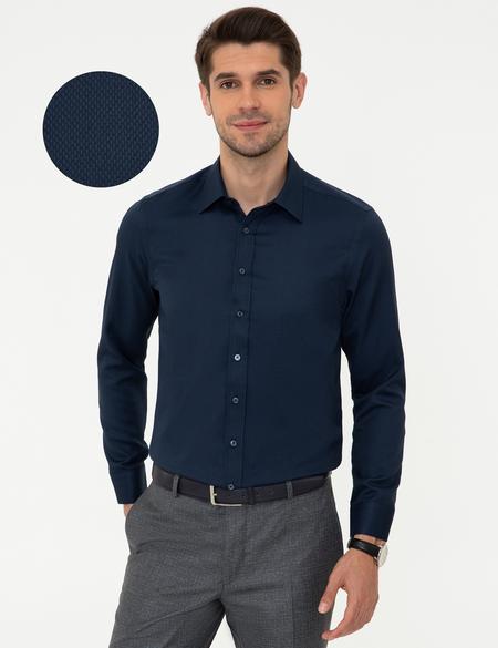 Lacivert Slim Fit Armürlü Gömlek - 50248044023