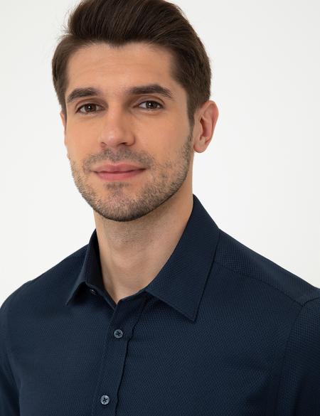 Lacivert Slim Fit Armürlü Gömlek - 50248044023