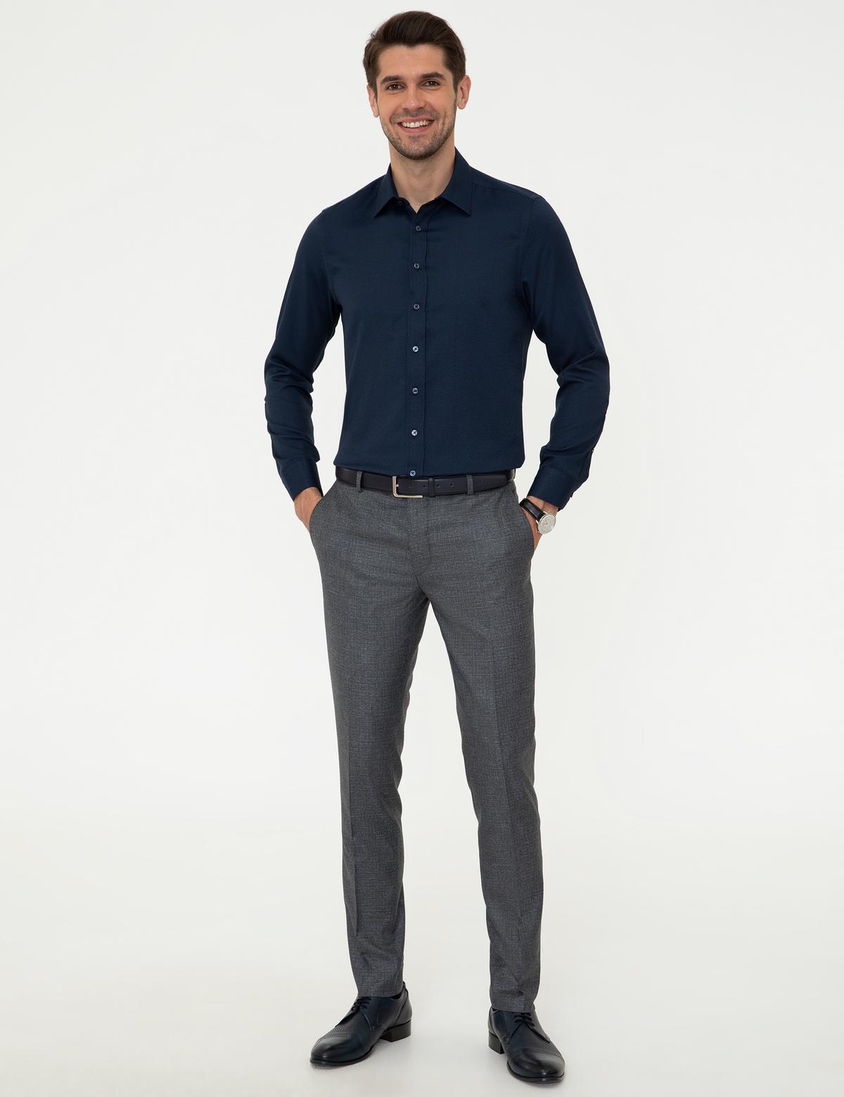 Lacivert Slim Fit Armürlü Gömlek - 50248044023