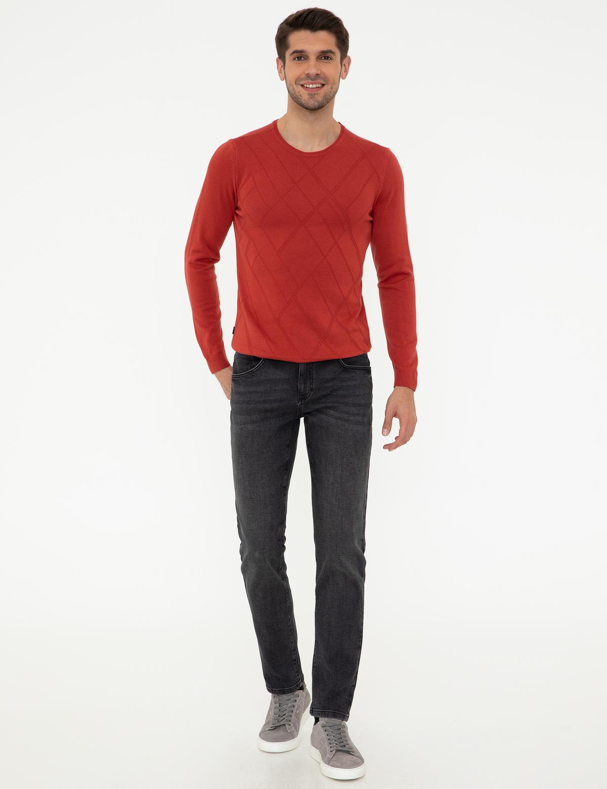 Kiremit Slim Fit Bisiklet Yaka Triko Kazak - 50248527018