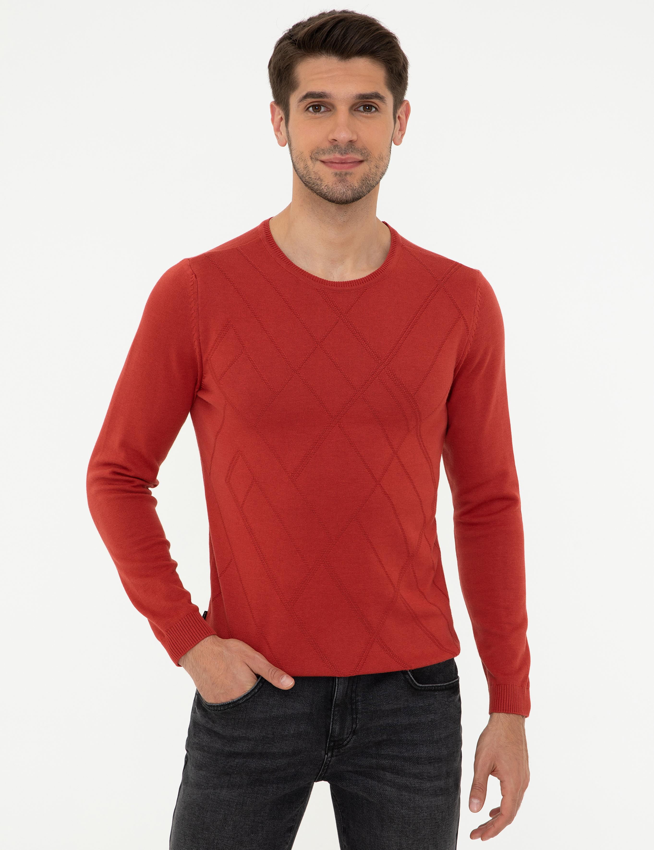 Kiremit Slim Fit Bisiklet Yaka Triko Kazak