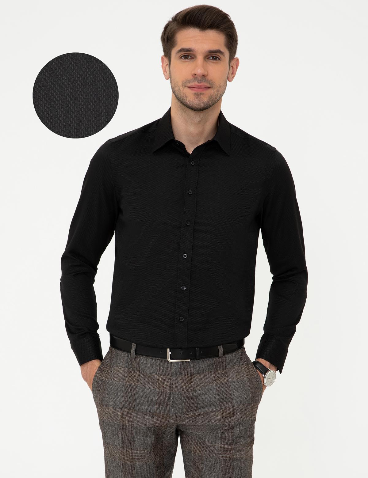 Siyah Slim Fit Uzun Kollu Gömlek