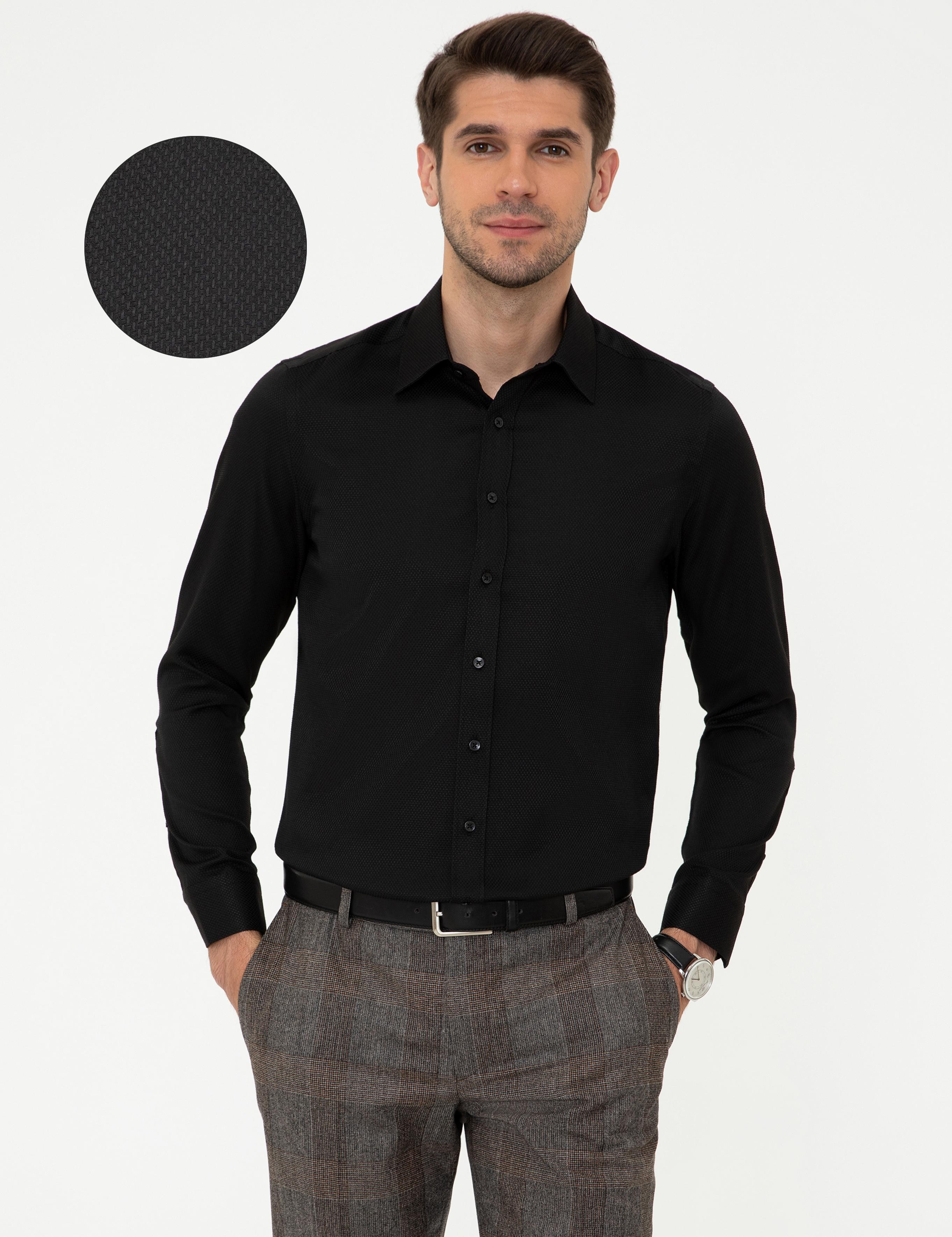 Siyah Slim Fit Uzun Kollu Gömlek