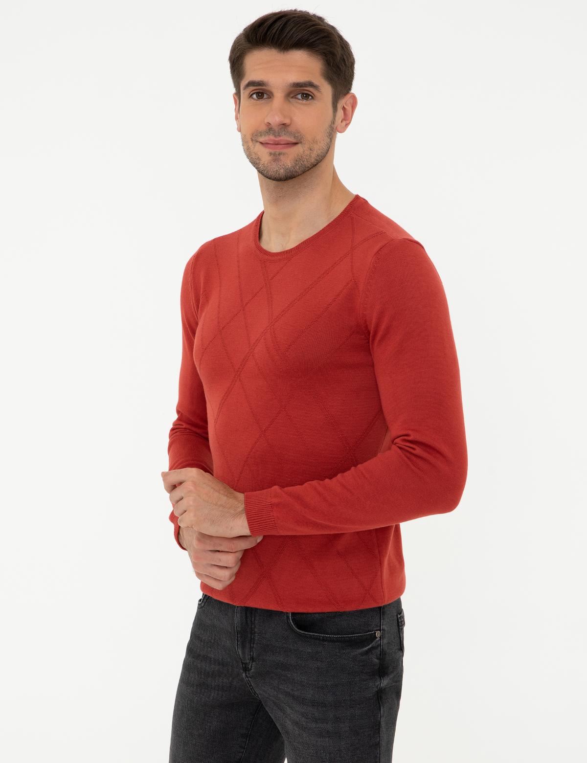 Kiremit Slim Fit Bisiklet Yaka Triko Kazak - 50248527018