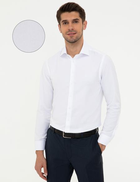 Beyaz Slim Fit Armürlü Gömlek - 50248885001