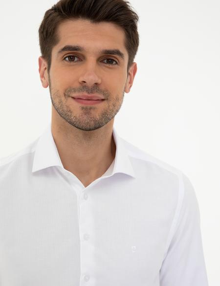 Beyaz Slim Fit Armürlü Gömlek - 50248885001