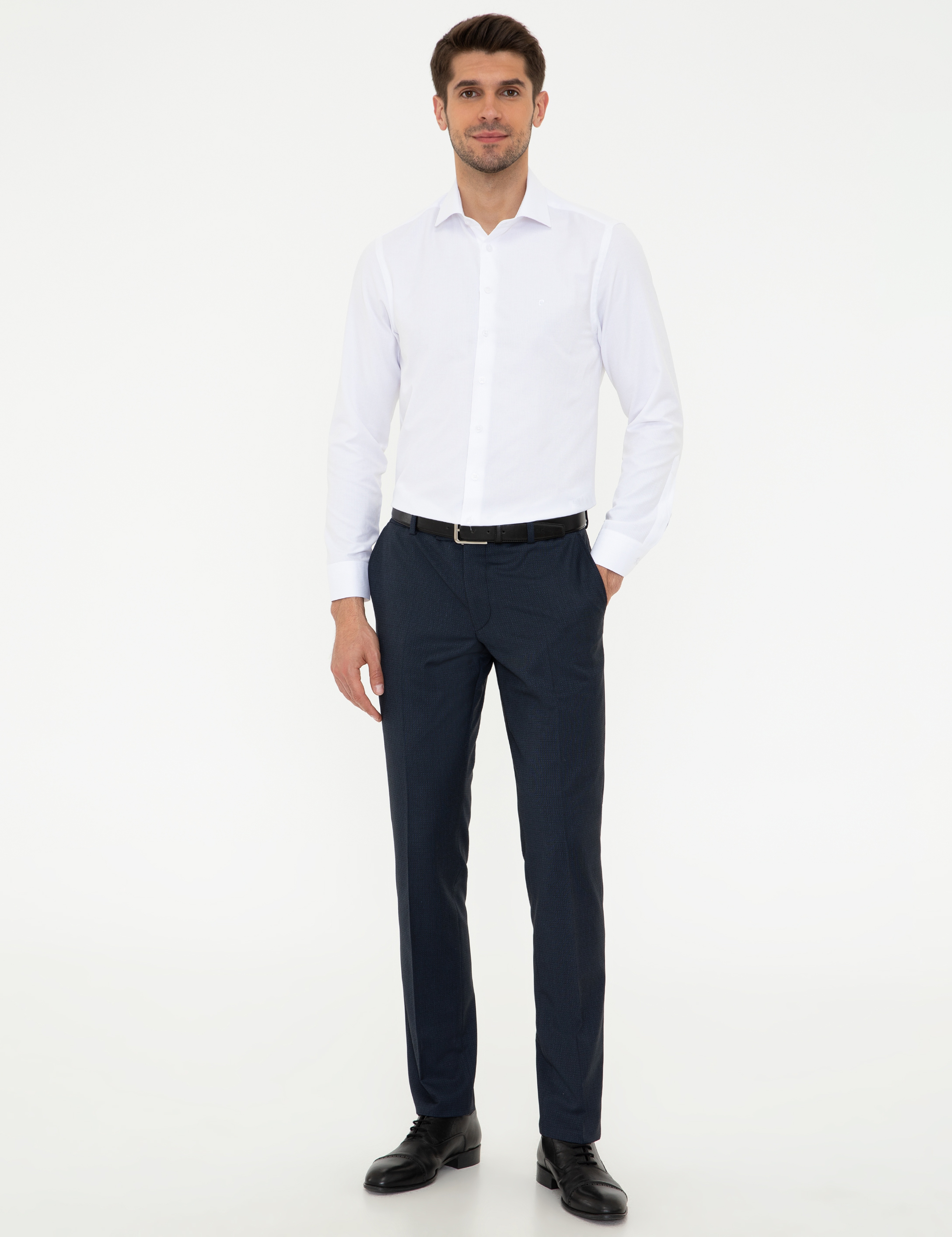 Beyaz Slim Fit Armürlü Gömlek - Image 4
