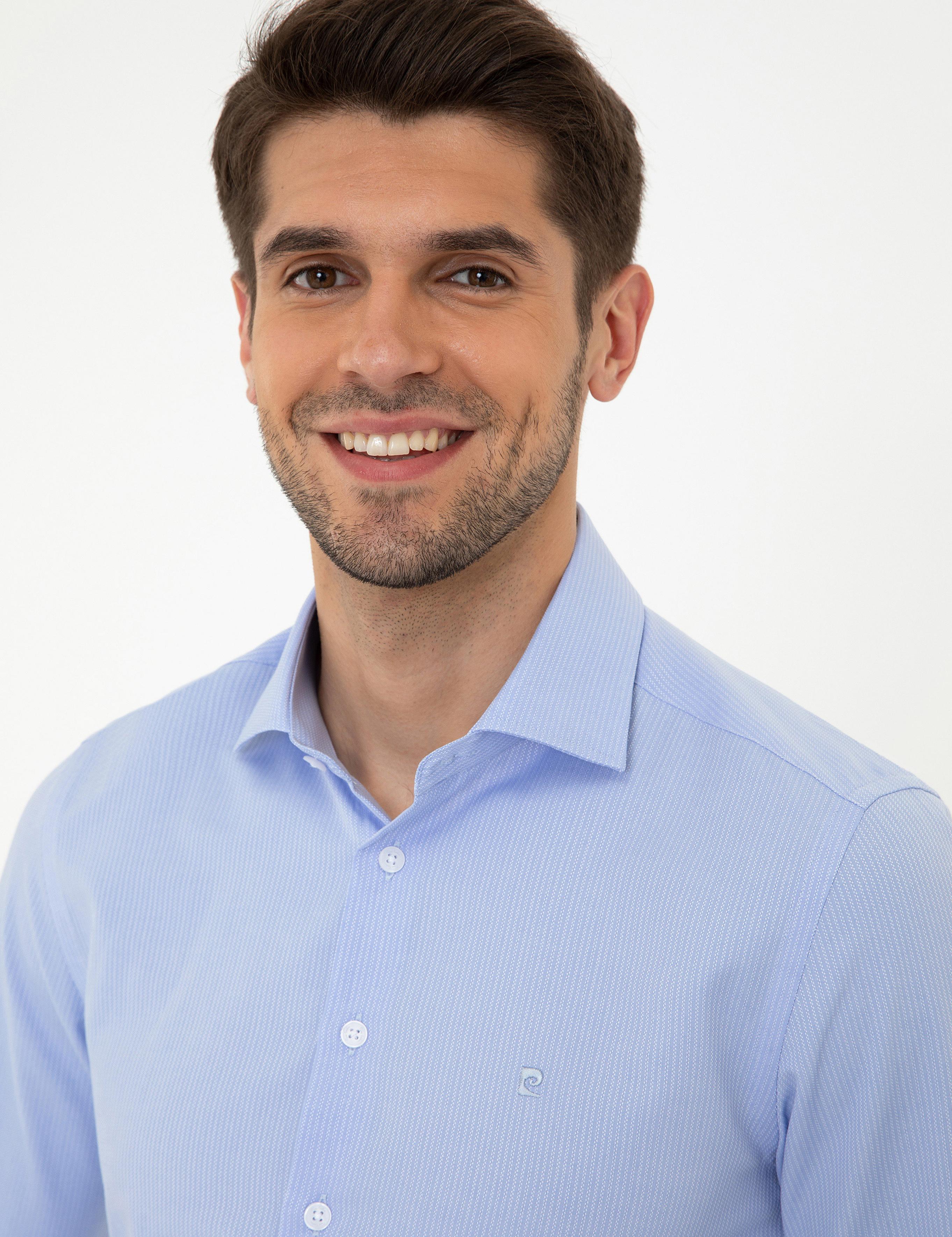 Açık Mavi Slim Fit Armürlü Gömlek