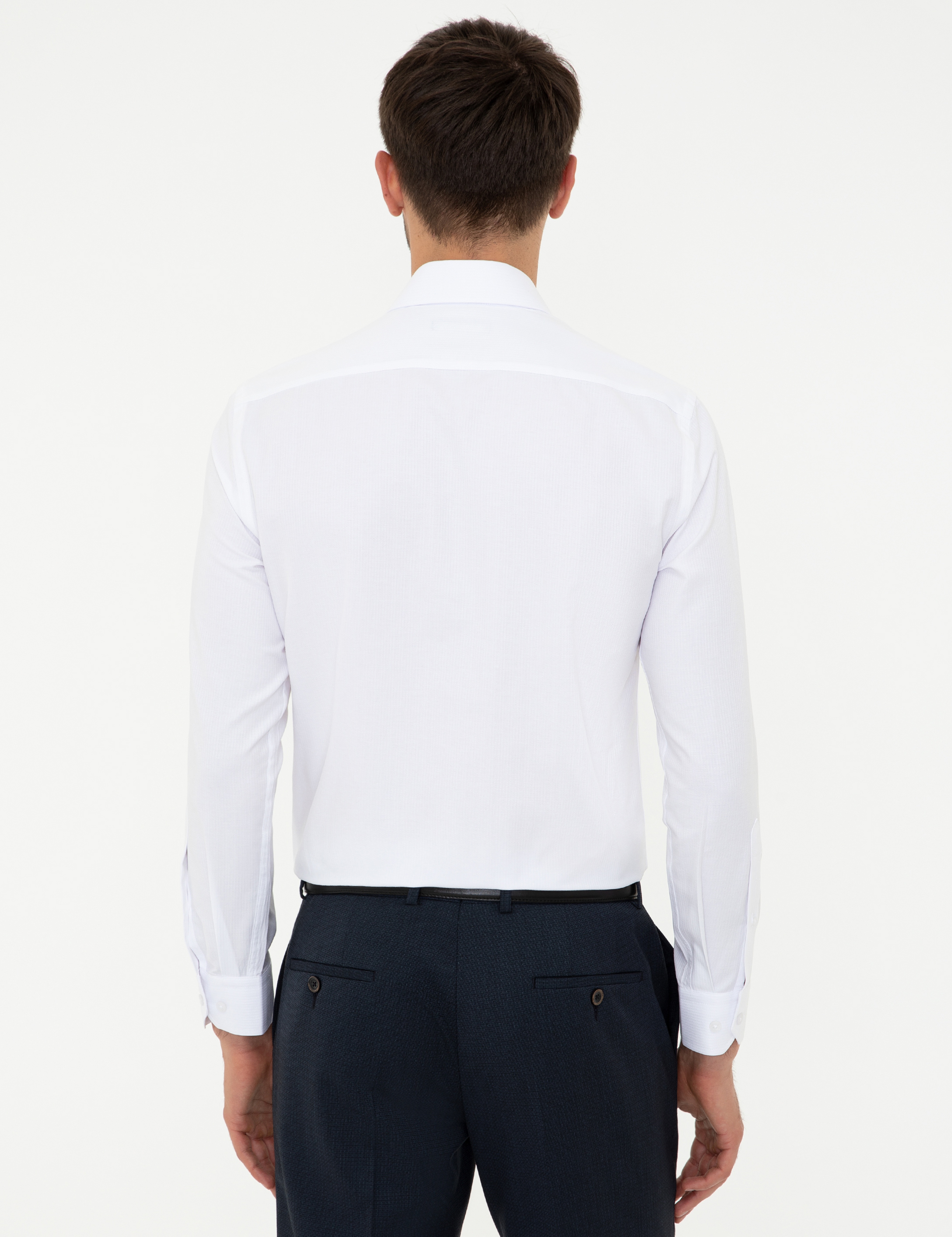 Beyaz Slim Fit Armürlü Gömlek - Image 3