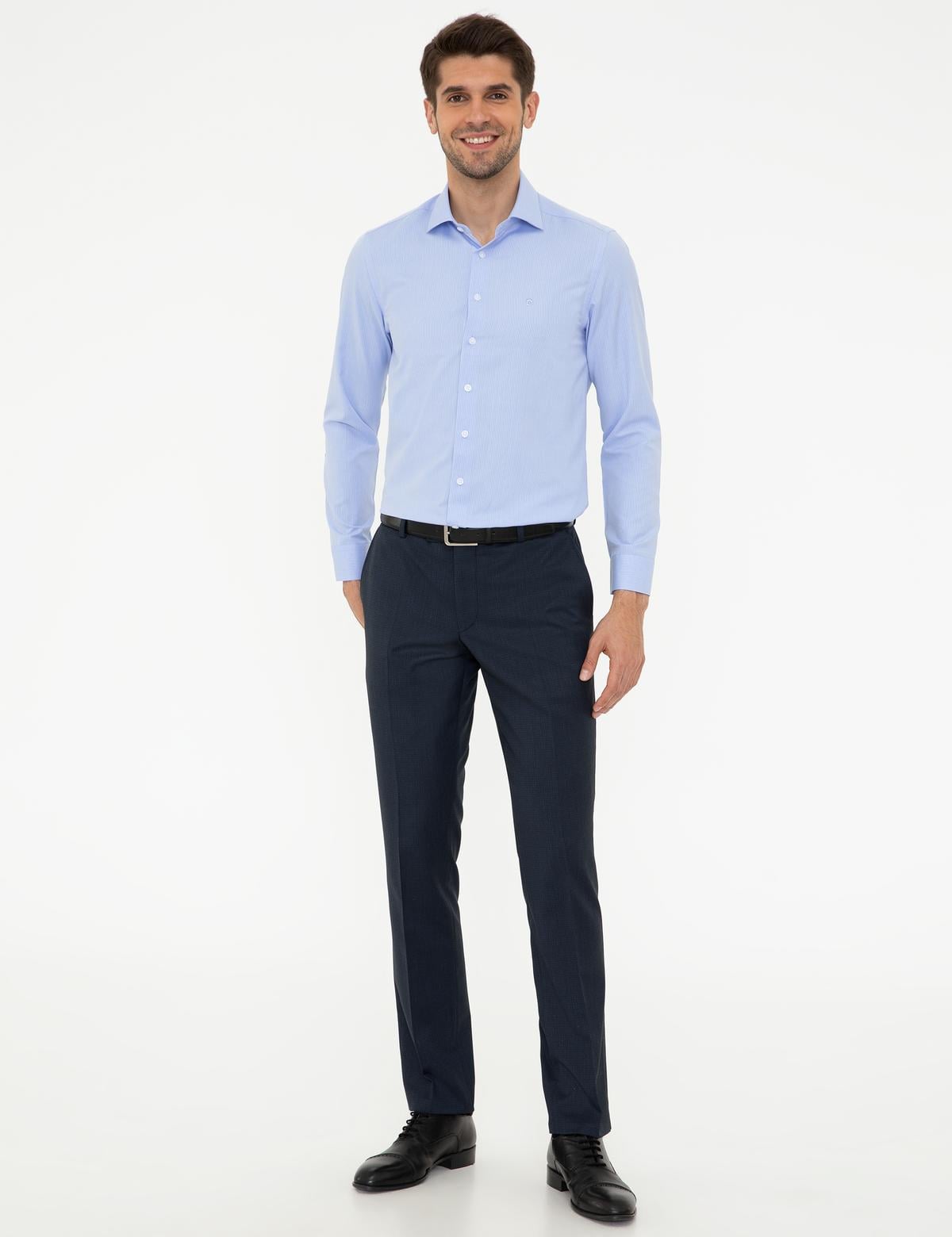 Açık Mavi Slim Fit Armürlü Gömlek - 50248885014