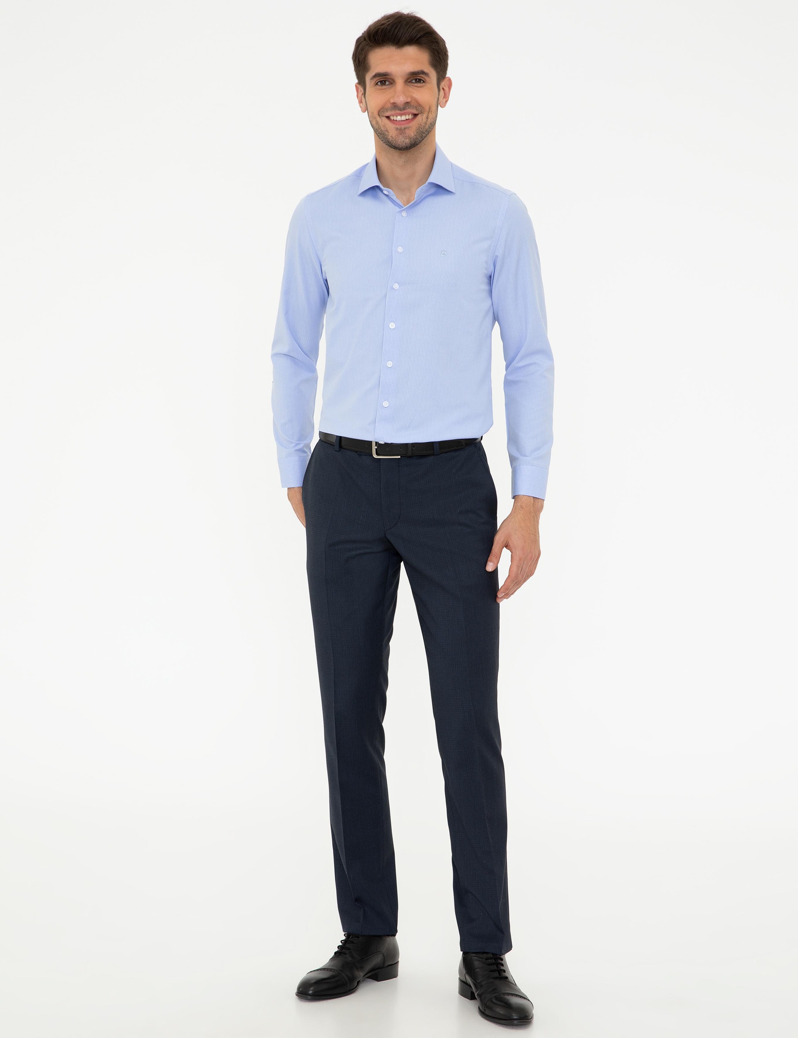 Açık Mavi Slim Fit Armürlü Gömlek