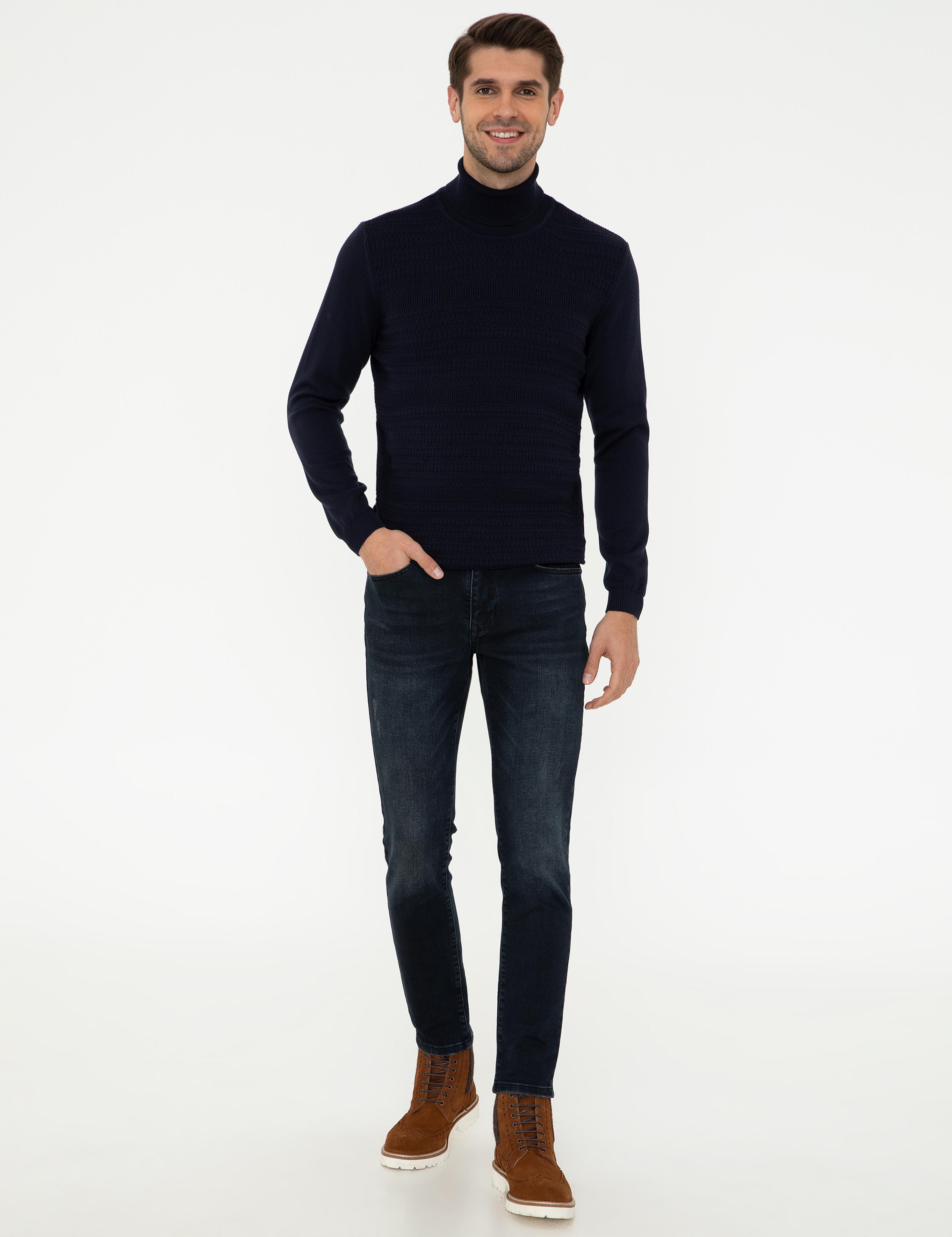 Lacivert Slim Fit Balıkçı Yaka Triko Kazak