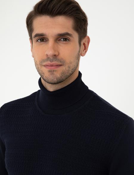 Lacivert Slim Fit Balıkçı Yaka Triko Kazak - 50248528016