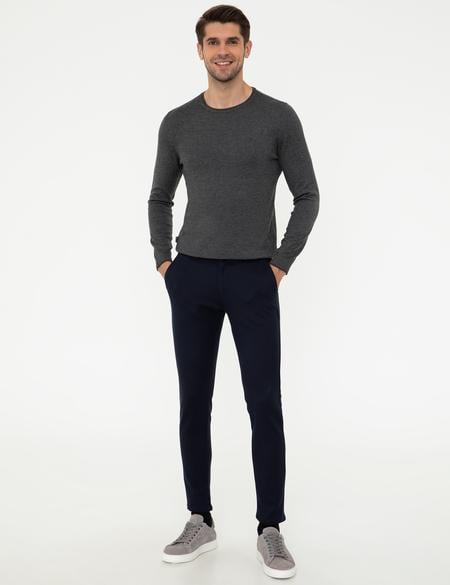Gri Melanj Slim Fit Bisiklet Yaka Basic Triko Kazak - 50248582026