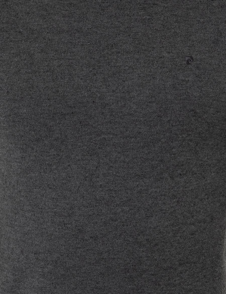 Gri Melanj Slim Fit Bisiklet Yaka Basic Triko Kazak