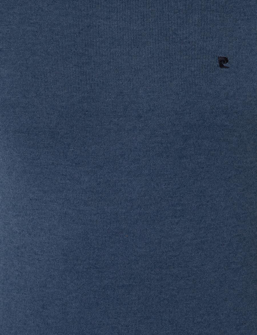 İndigo Melanj Slim Fit Bisiklet Yaka Basic Triko Kazak