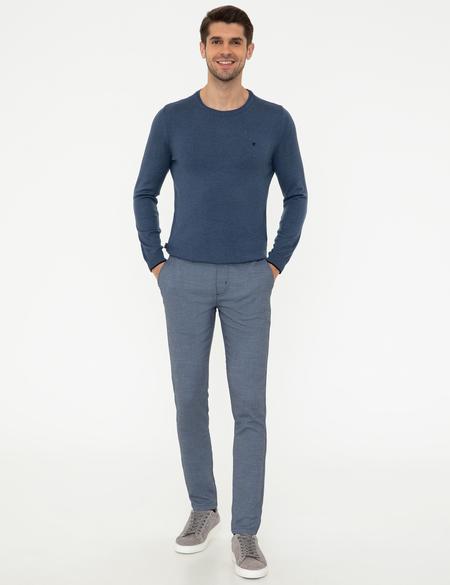 İndigo Melanj Slim Fit Bisiklet Yaka Basic Triko Kazak - 50248582036