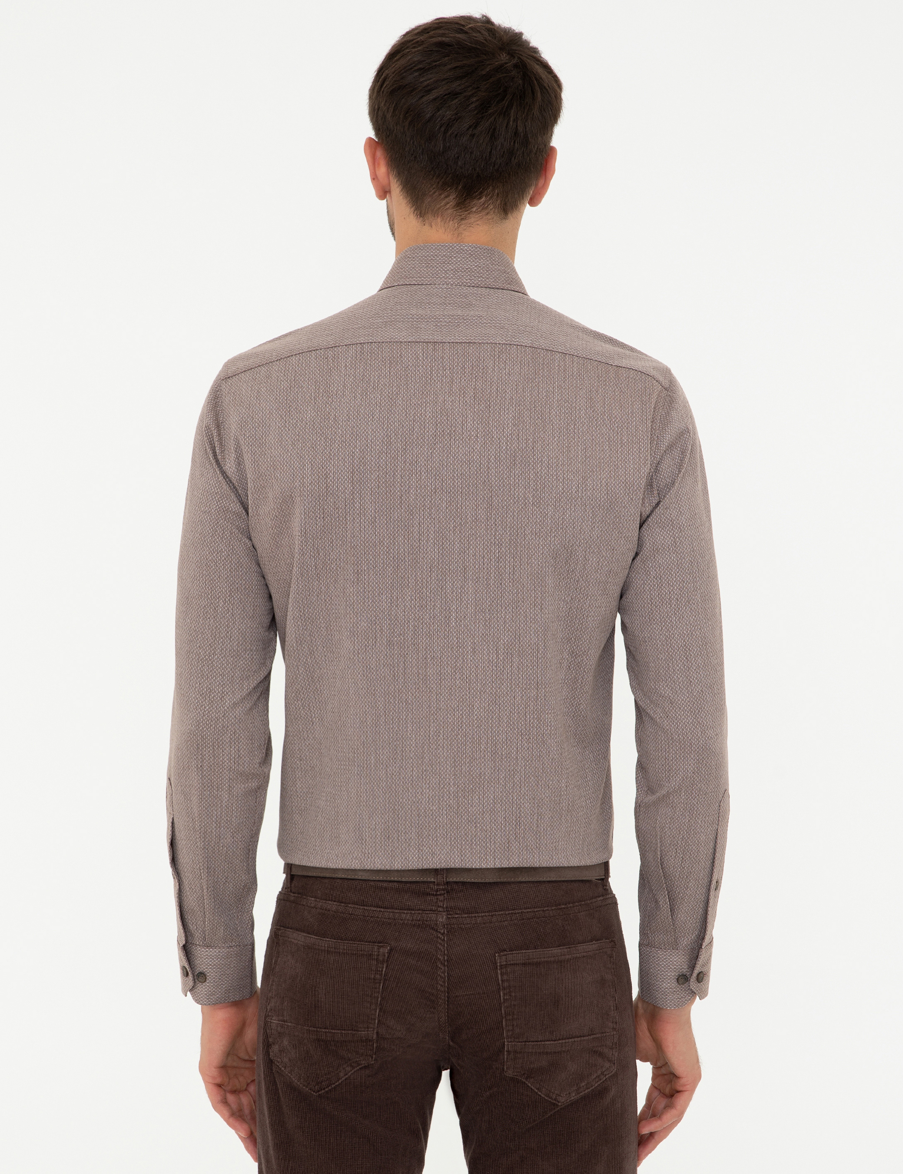 Açık Kahverengi Slim Fit Gömlek - Image 3
