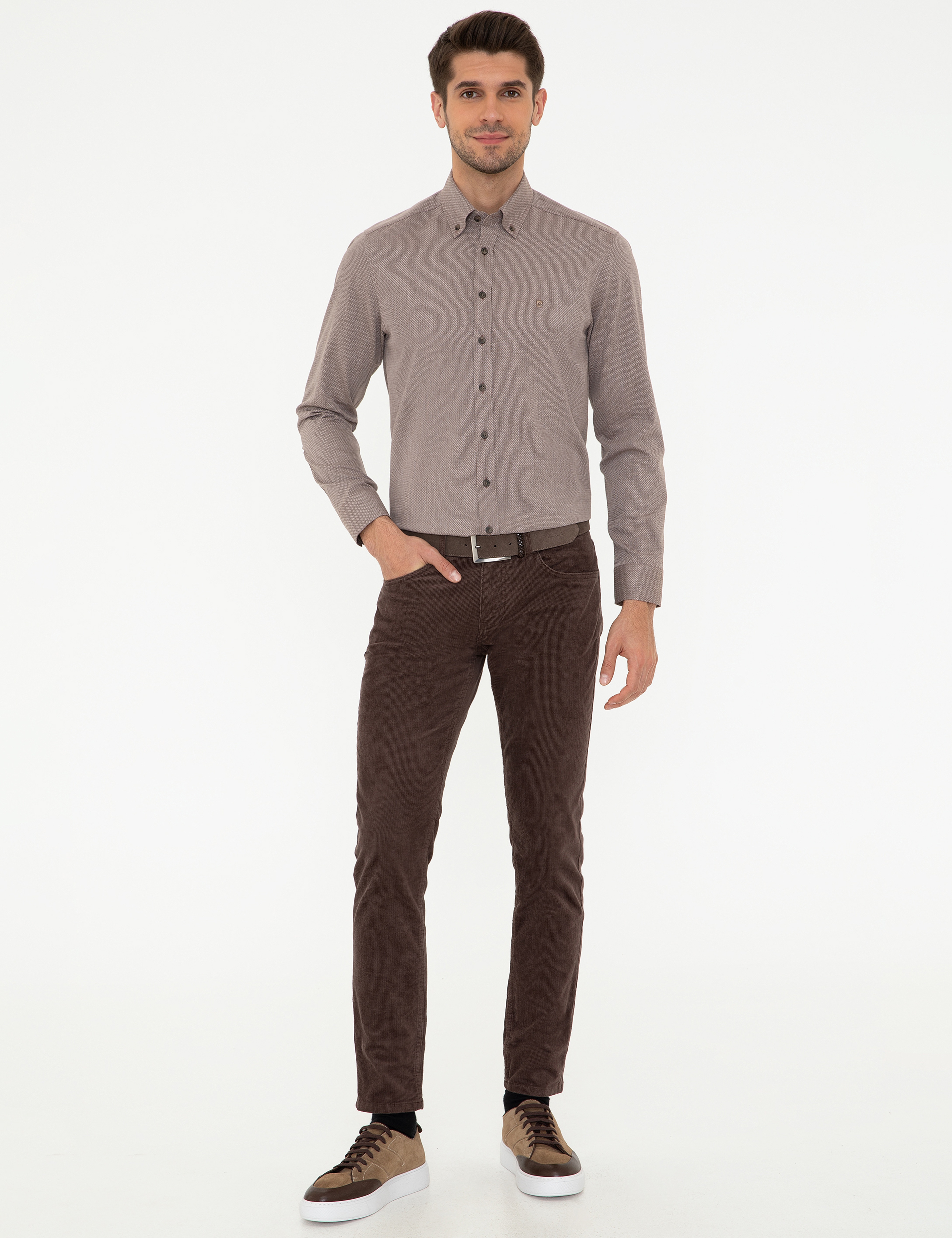 Açık Kahverengi Slim Fit Gömlek - Image 4