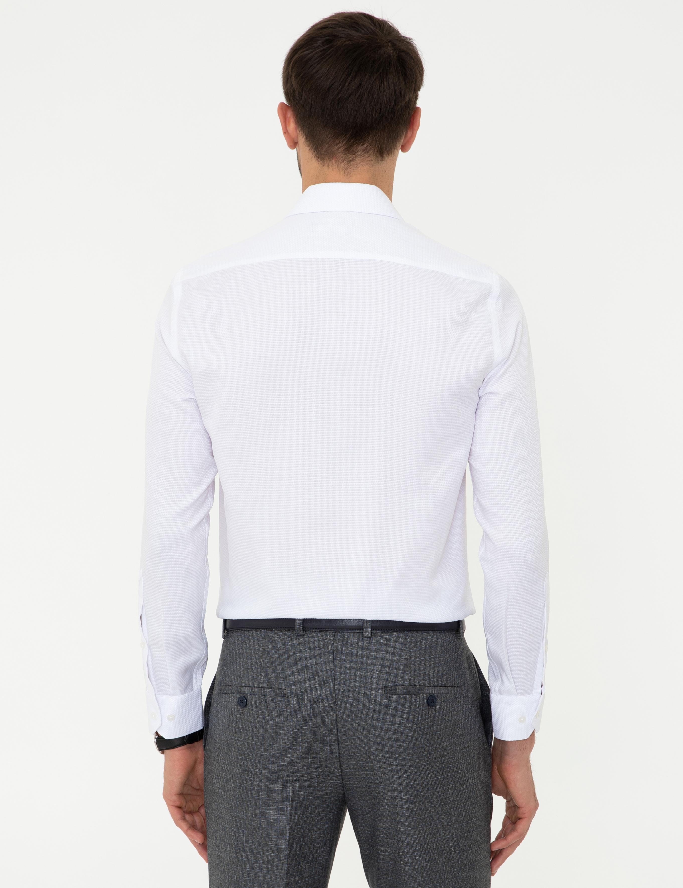 Beyaz Slim Fit Armürlü Gömlek