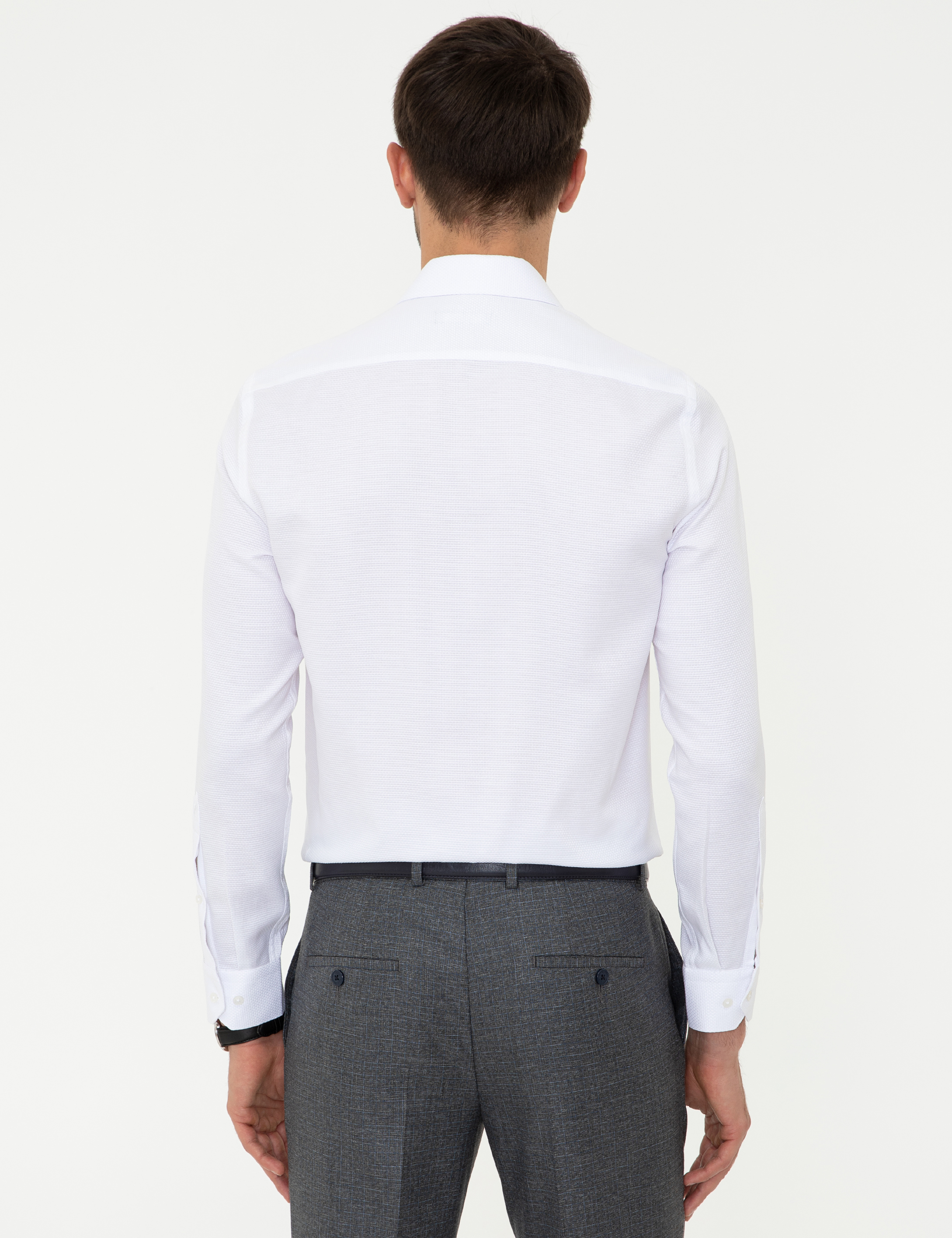 Beyaz Slim Fit Armürlü Gömlek - Image 3