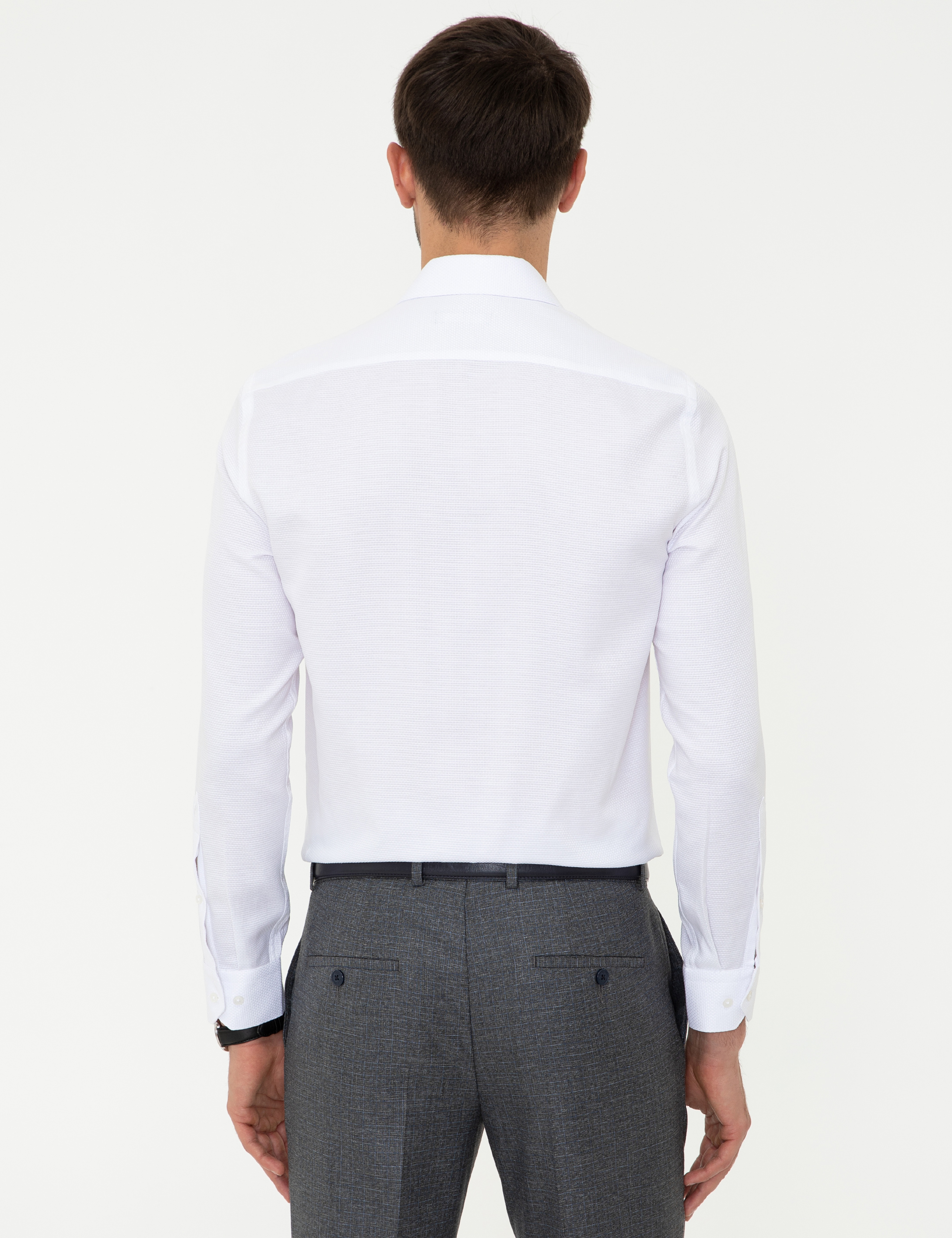 Beyaz Slim Fit Armürlü Gömlek