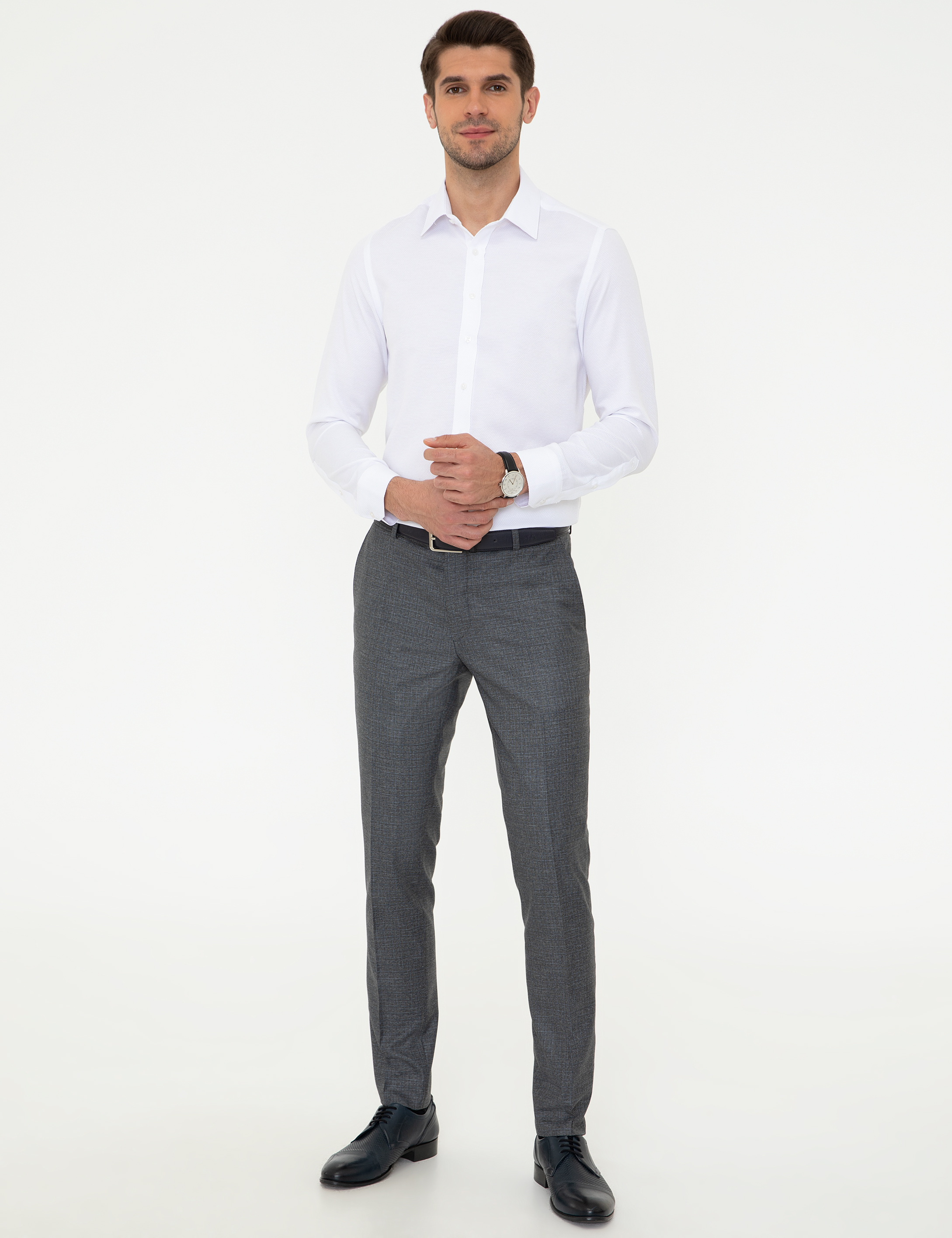 Beyaz Slim Fit Armürlü Gömlek - Image 4