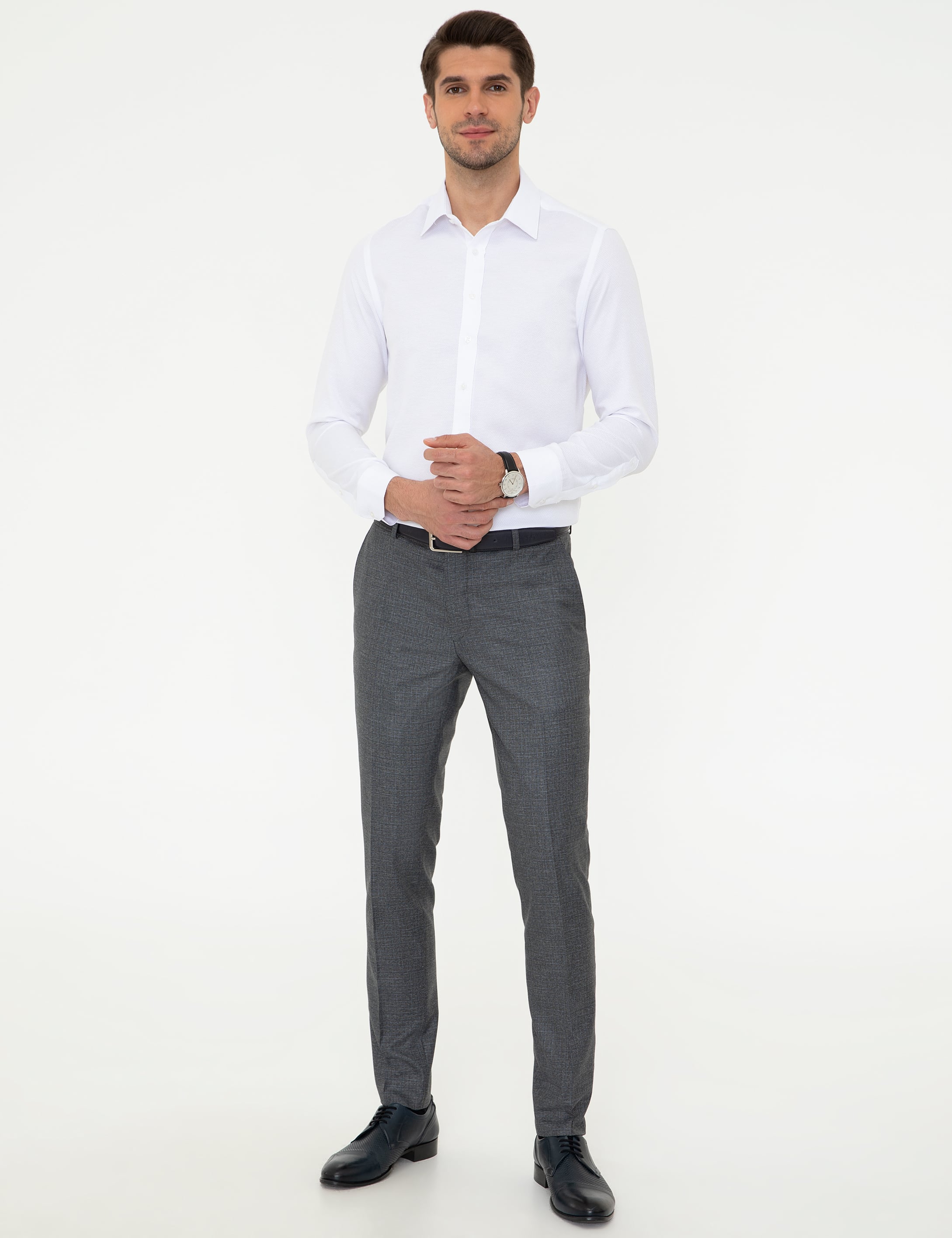 Beyaz Slim Fit Armürlü Gömlek