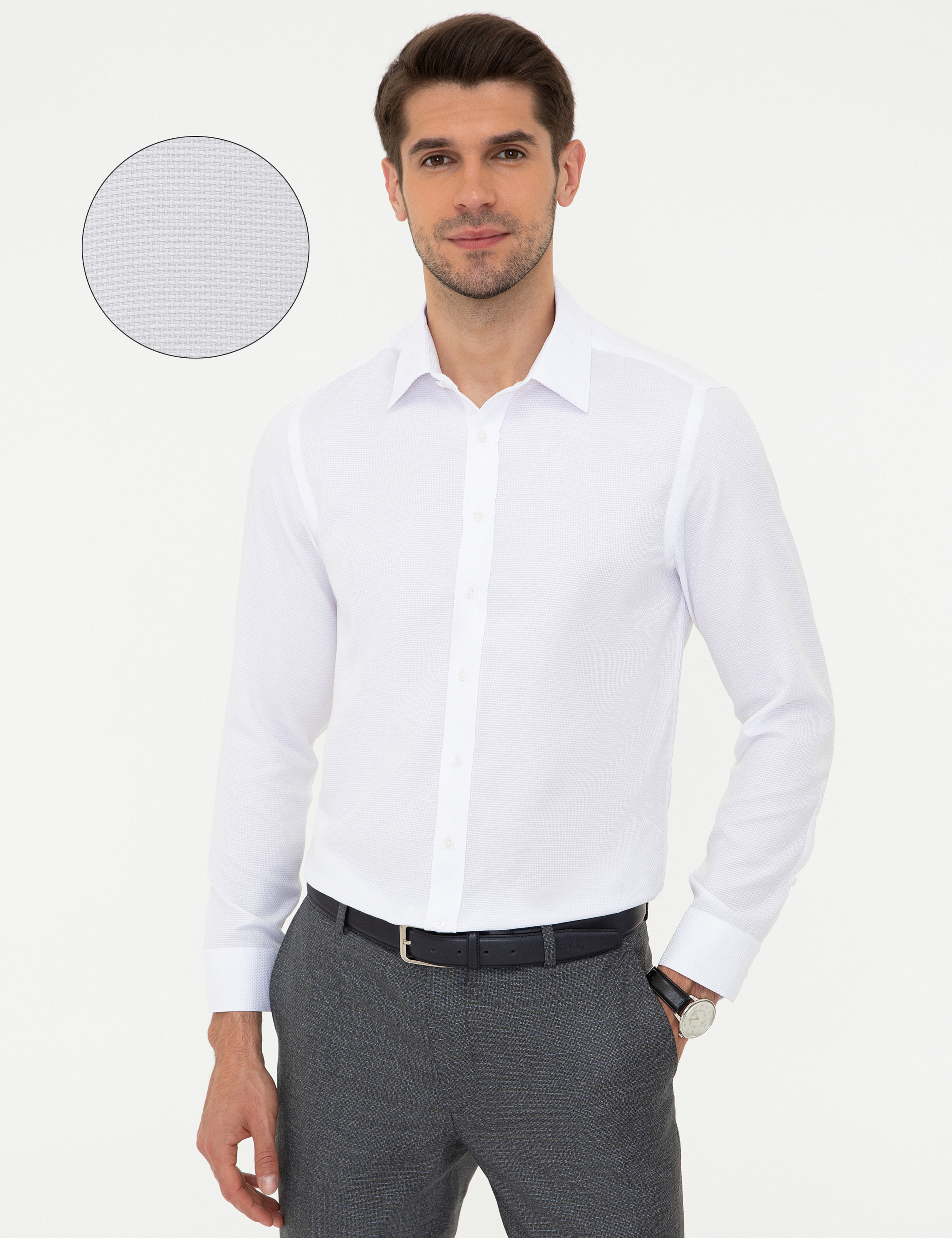 Beyaz Slim Fit Armürlü Gömlek - Image 1