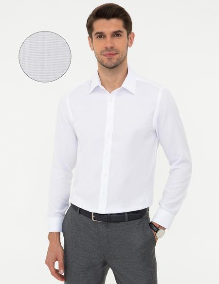 Beyaz Slim Fit Armürlü Gömlek - 50248044001